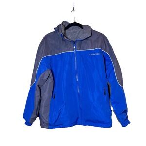 Carnival Cruisewear Reversible Rain Jacket Blue Gray Fleece Detachable Hood Med